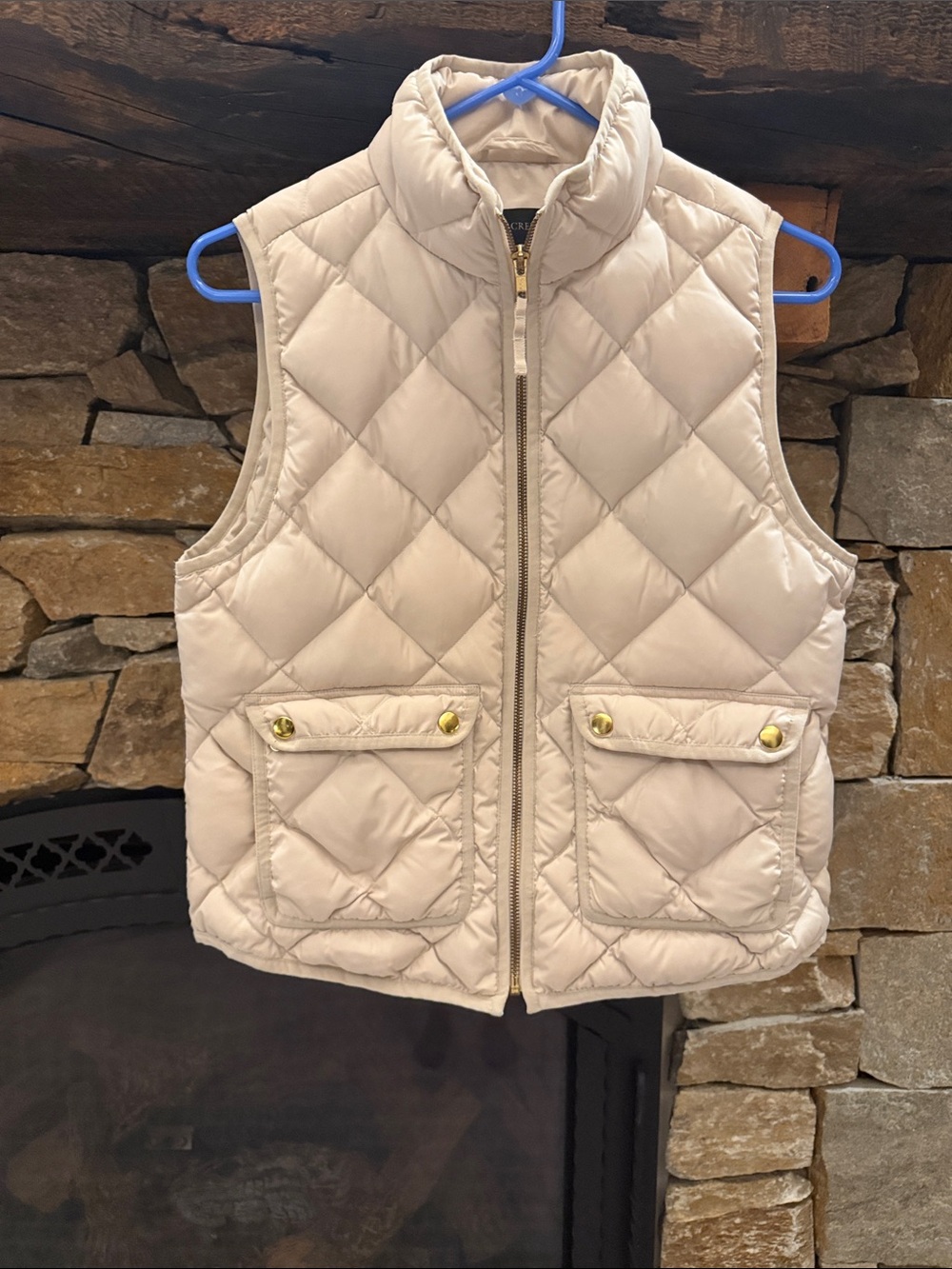 J. Crew Excursion Puffer Vest in Light Beige with Gold Hardware